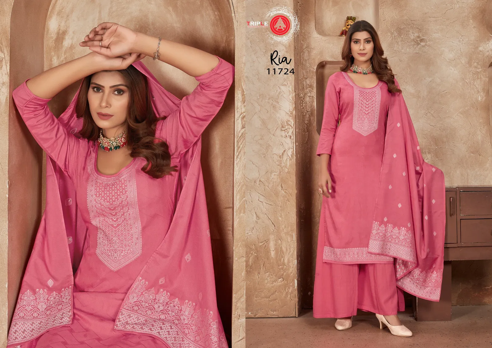 Ria By Triple A Pure Muslin Lakhnavi Jacquard Dress Material Wholesale Online
